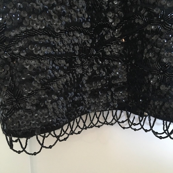 Vintage Black Beaded Sequin Evening Top size L - Picture 6 of 8